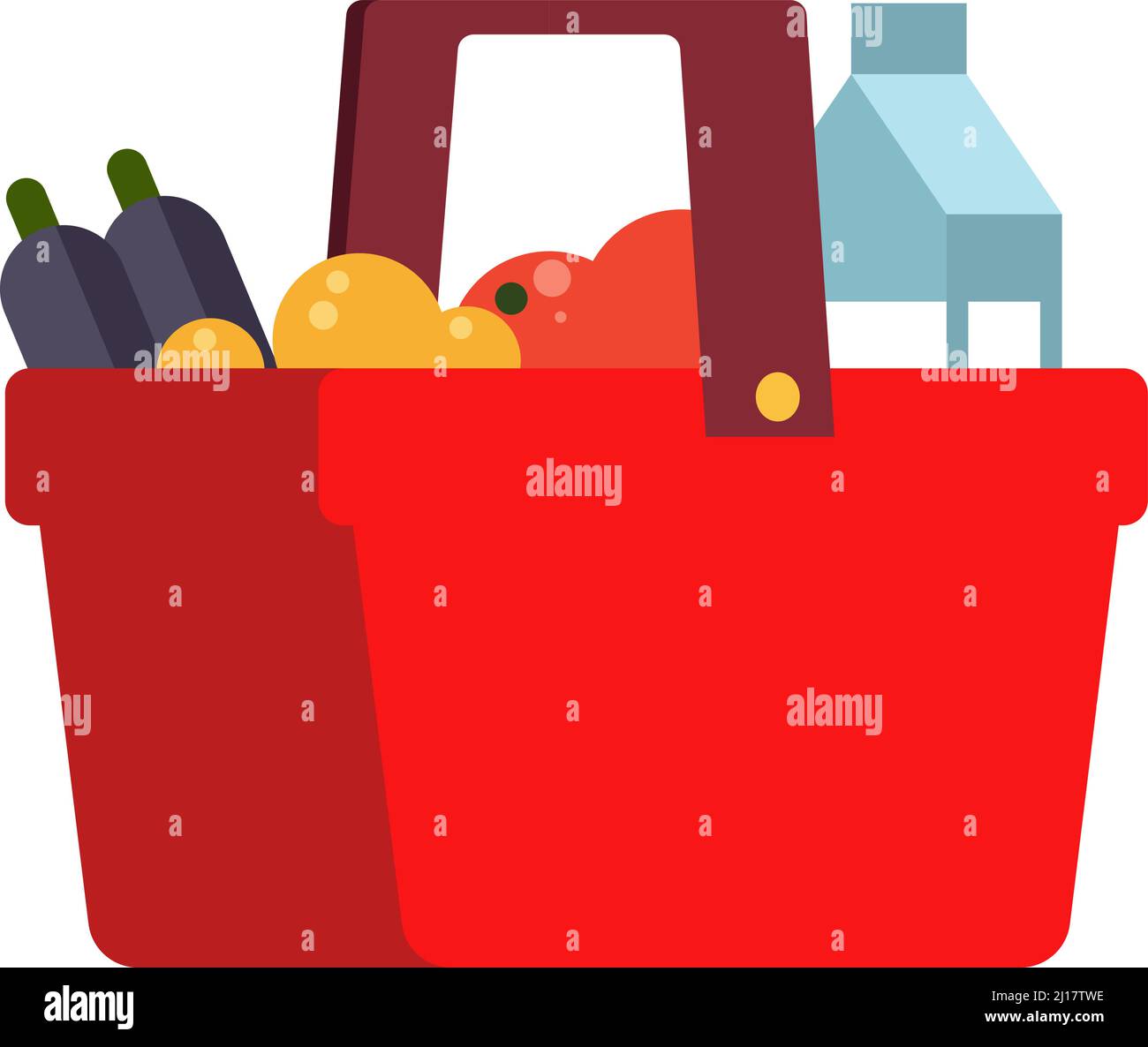 Red market basket with food. Retail store purchases Stock Vector Image