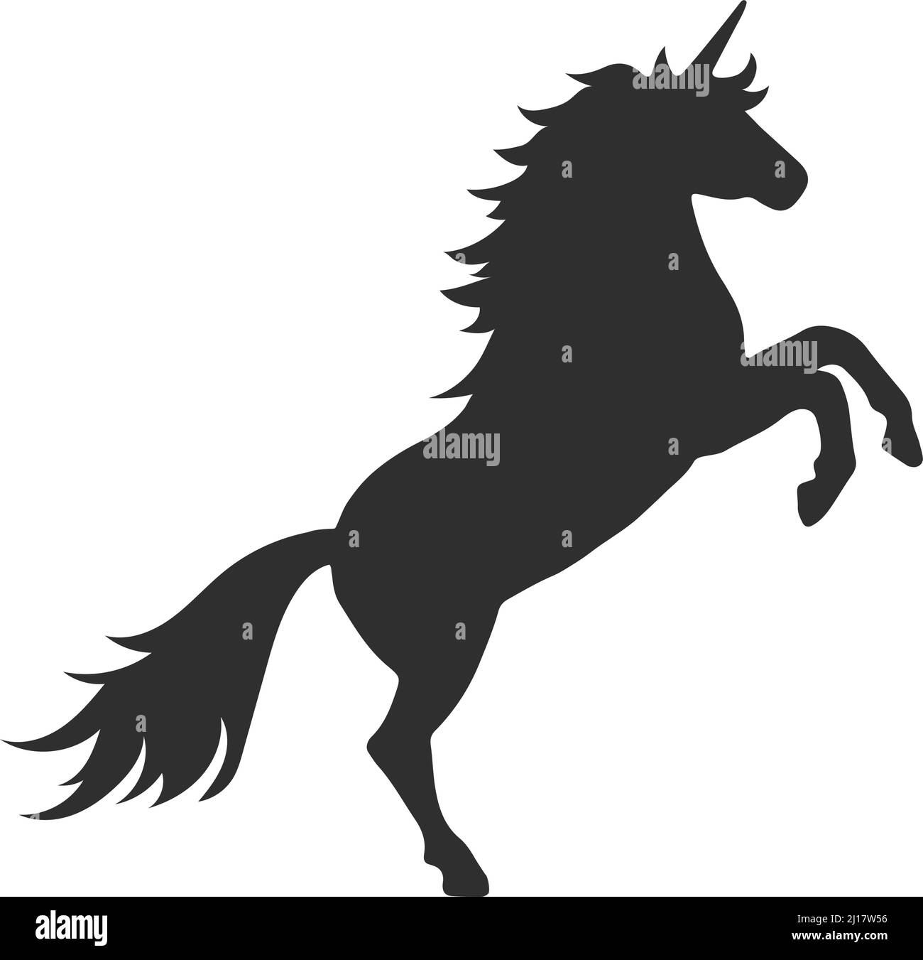 Legendary mythic horse. Reared up unicorn black silhouette Stock Vector
