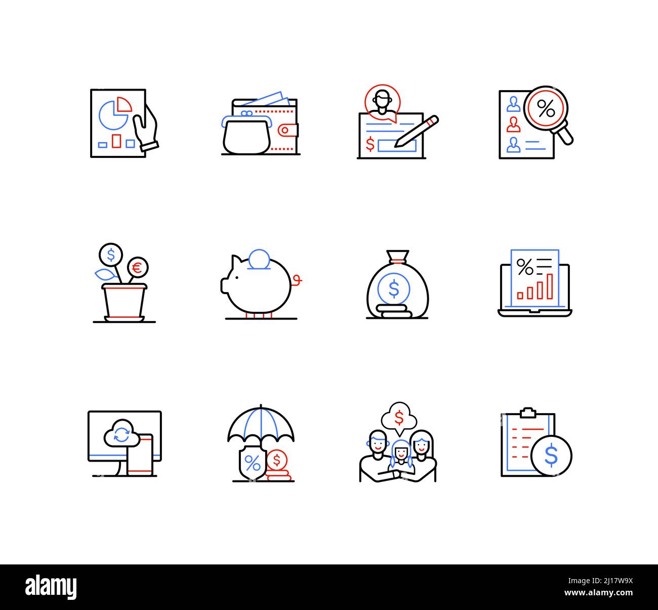 Money investment and finance - line design style icons Stock Vector ...