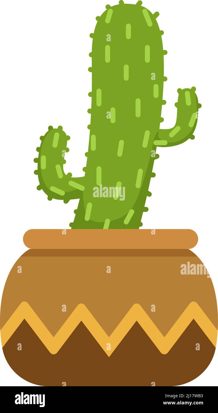 Succulent in pot. Green mexican cactus houseplant Stock Vector