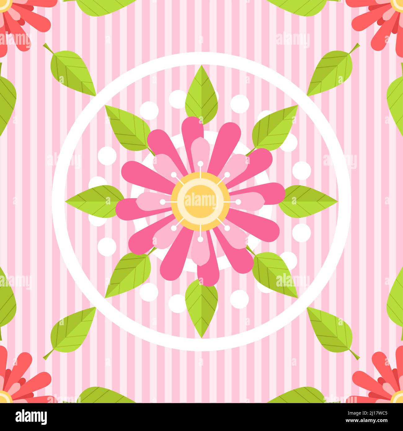 Floral pattern. Cute pink background with flowers and leaves Stock Vector