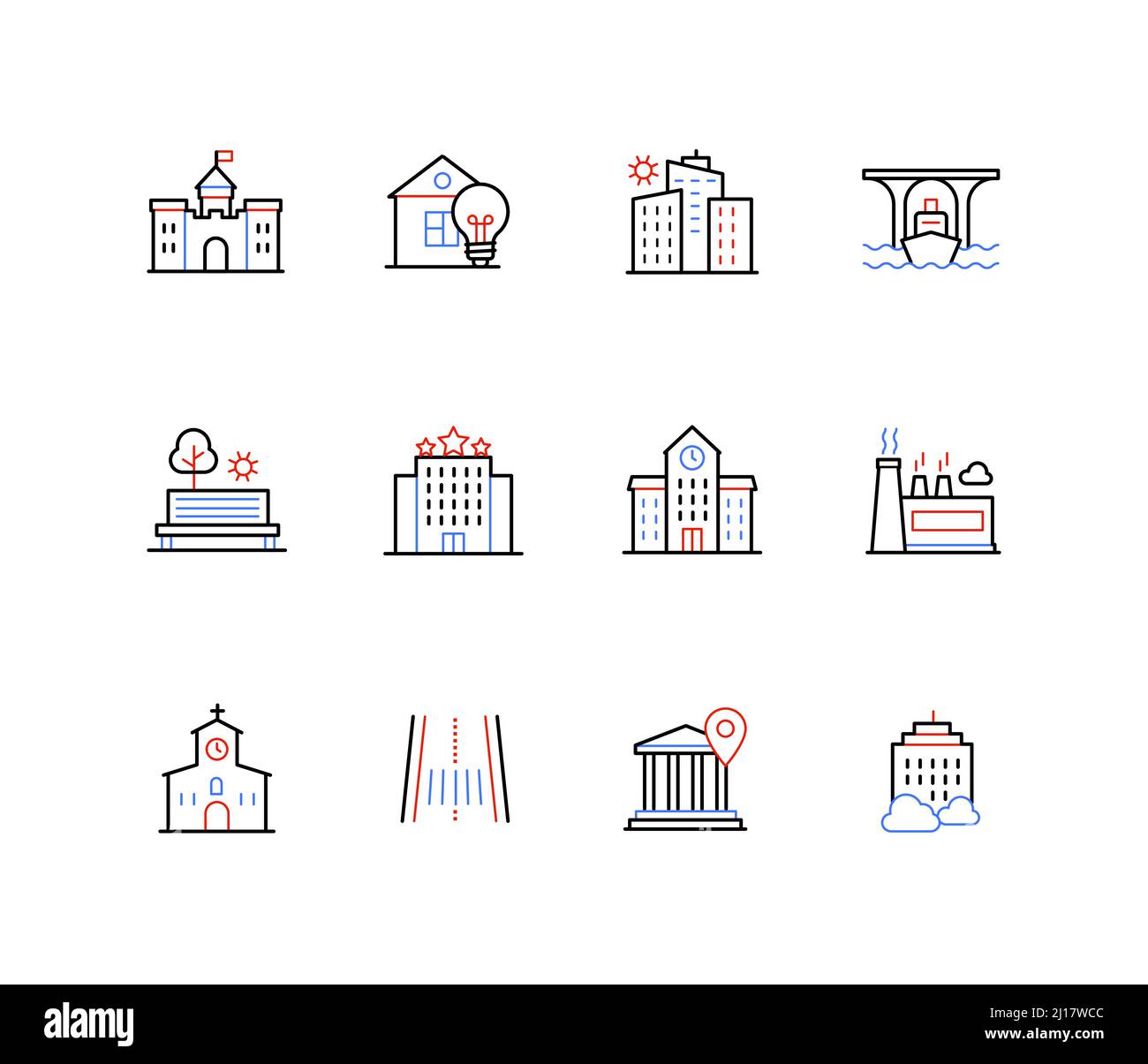 City objects and architecture - line design style icons Stock Vector ...