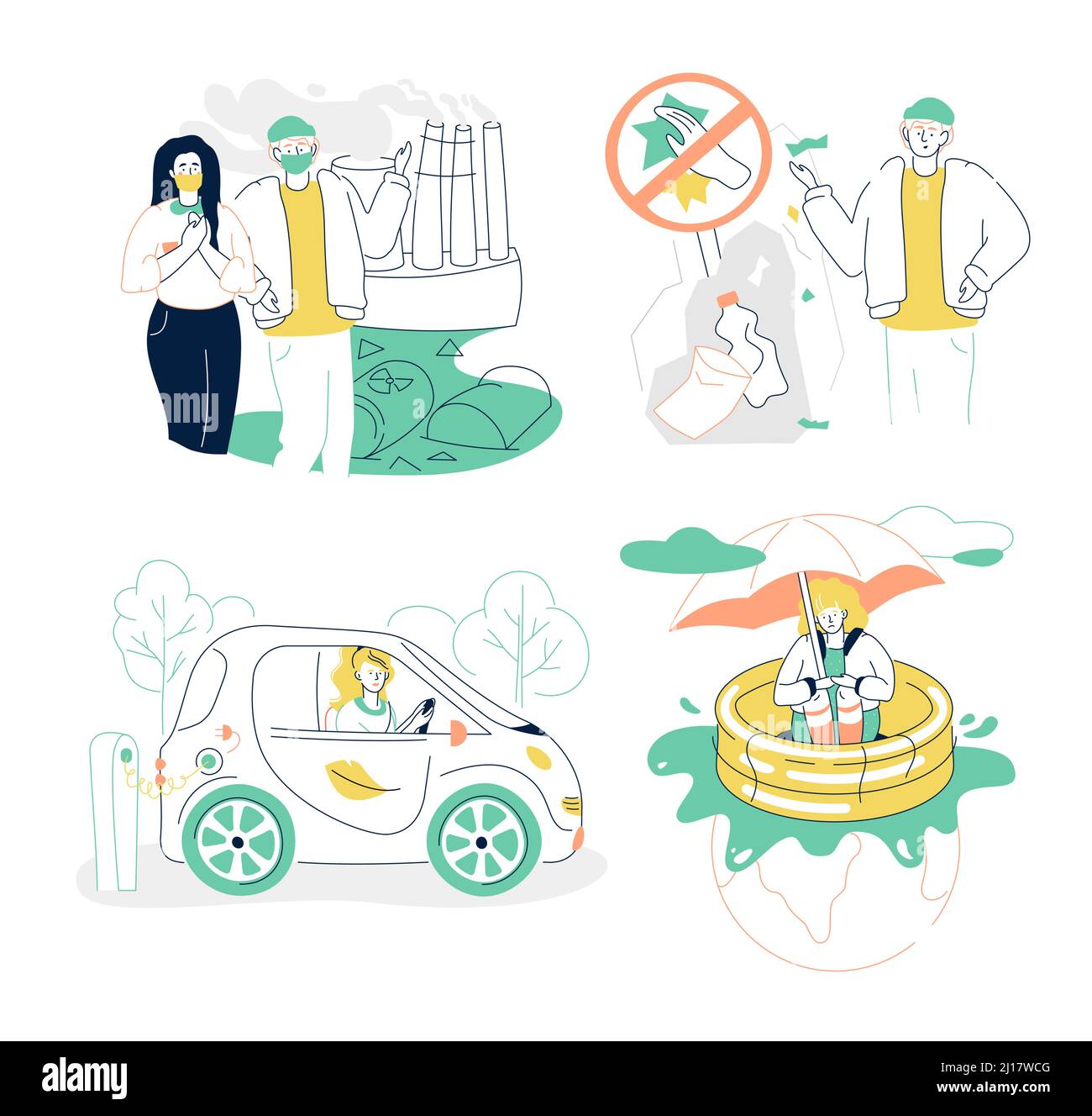 Environmental problems - colorful flat design style illustration set ...