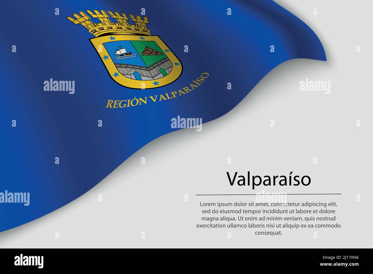 Wave flag of Valparaíso is a region of Chile. Banner or ribbon vector template Stock Vector
