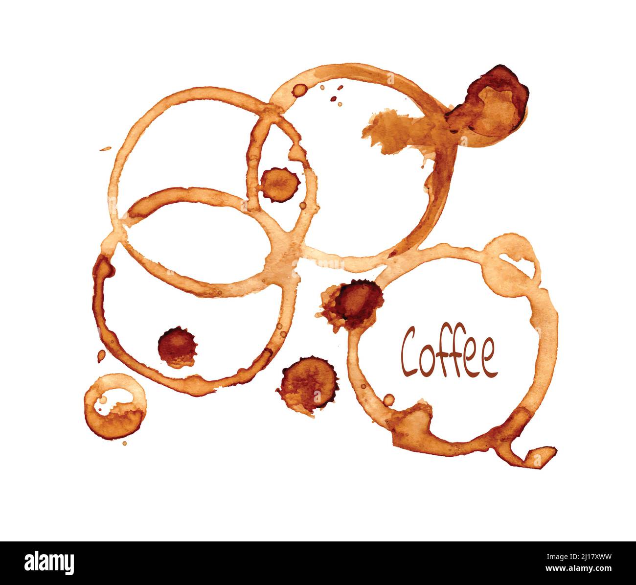 Coffee stain on a white background.Coffee cup marks on white background