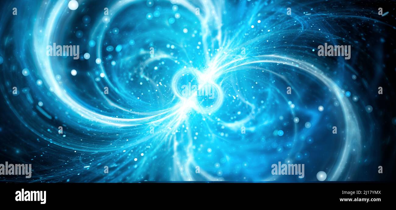 Blue glowing spinning neutron star in space, computer generated abstract background, 3D rendering Stock Photo