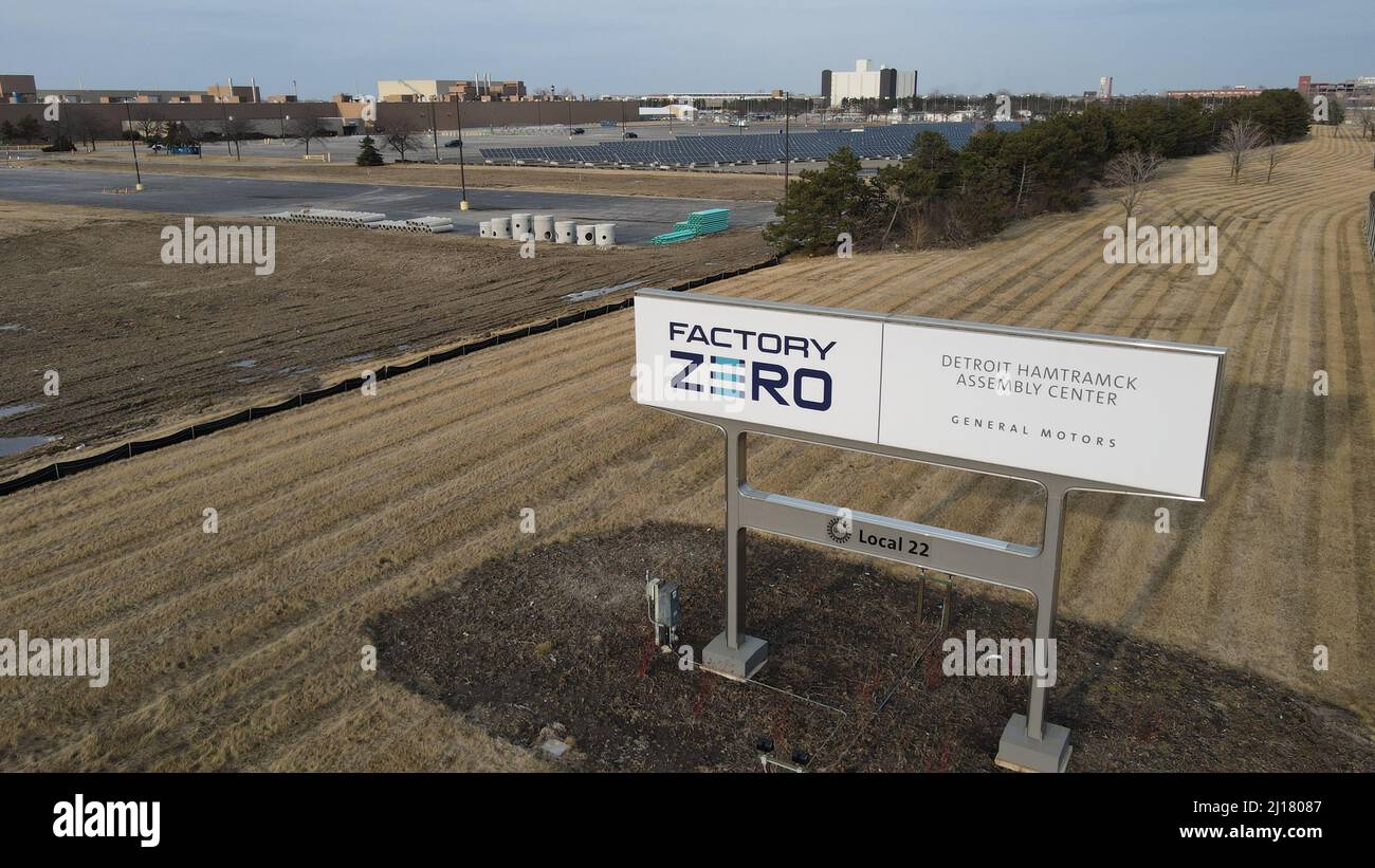 General Motor's Factory Zero assembly plant in Hamtramck Michigan, where the Hummer EV, and electric pickup trucks will be built Stock Photo