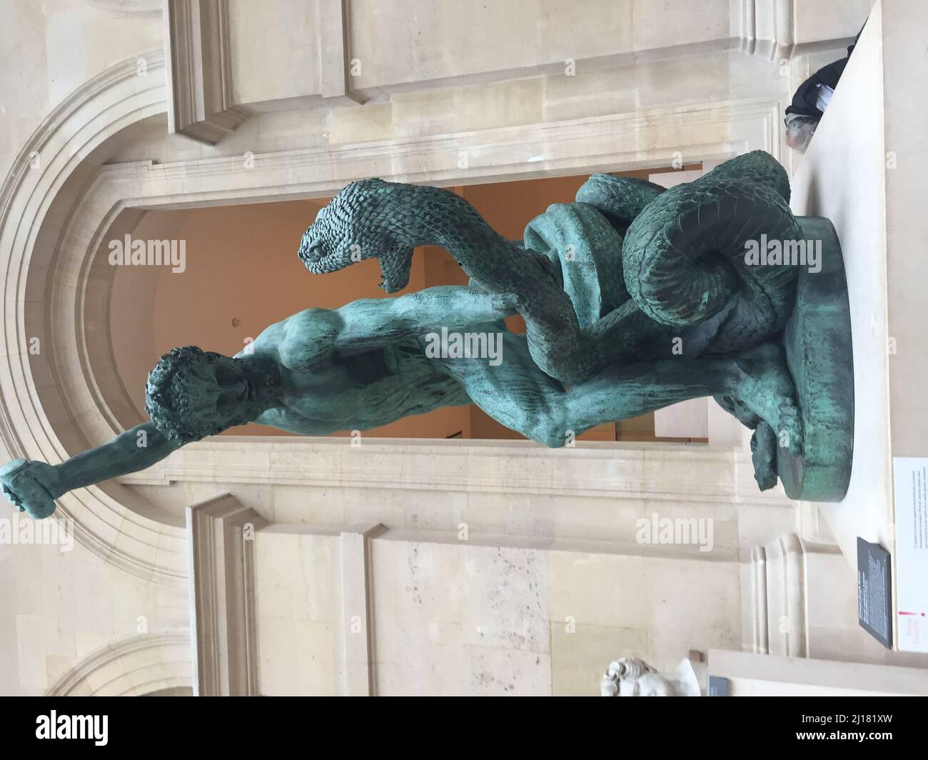 A bronze statue of Hercules fighting with Achelous in the form of a snake, Louvre, Paris, France. Stock Photo