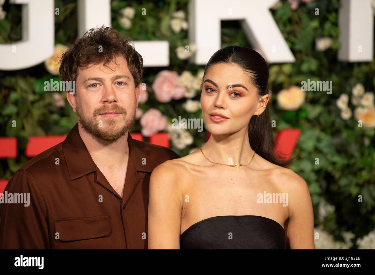 London, UK. Emily Canham and Guest at World Premiere of Bridgerton