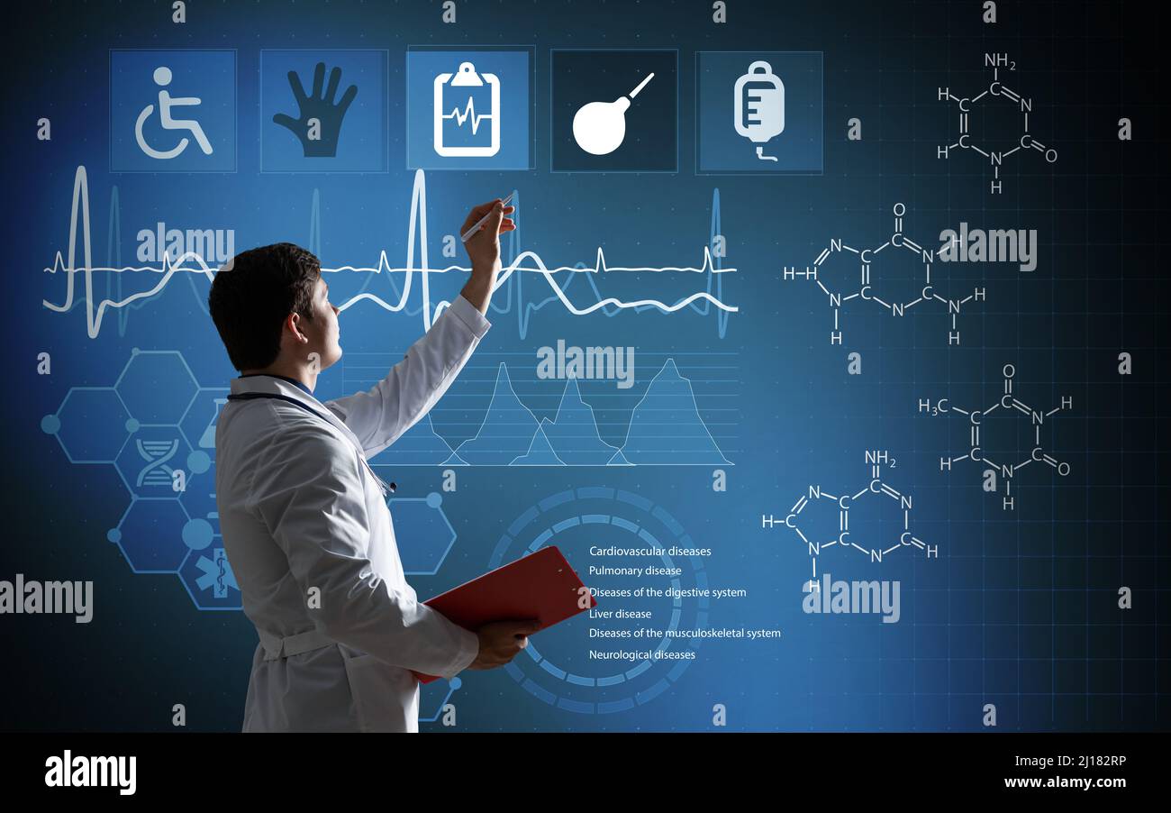 Doctor works with digital interface Stock Photo - Alamy