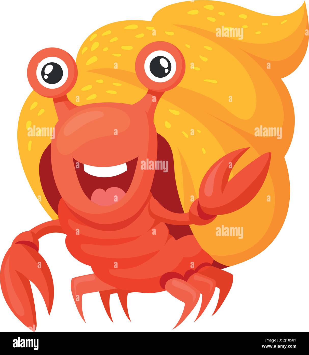 Hermit crab. Cheerful cartoon character. Sea fauna mascot isolated on