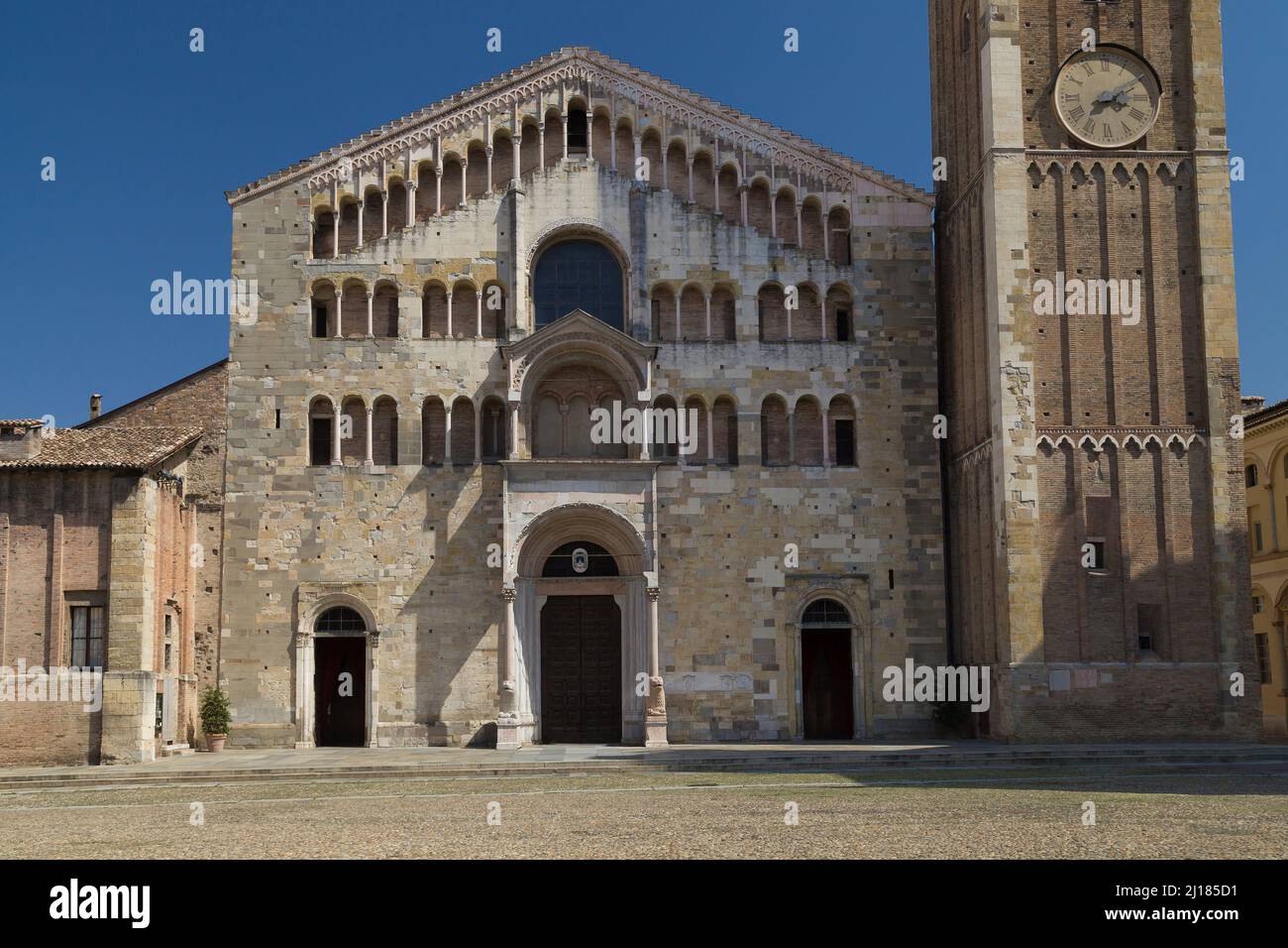 Front Facade of the Cathedral of Santa Maria Assunta in Parma, Italy. Stock Photo