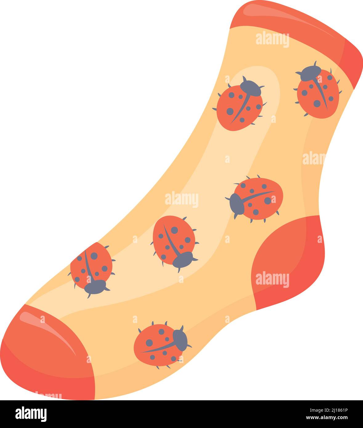 Cute sock with ladybirds pattern. Summer theme fashion isolated on white background Stock Vector