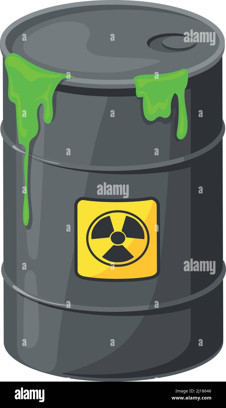 Hazard barrel with dripping green liquid. Radioactive waste icon isolated on white background