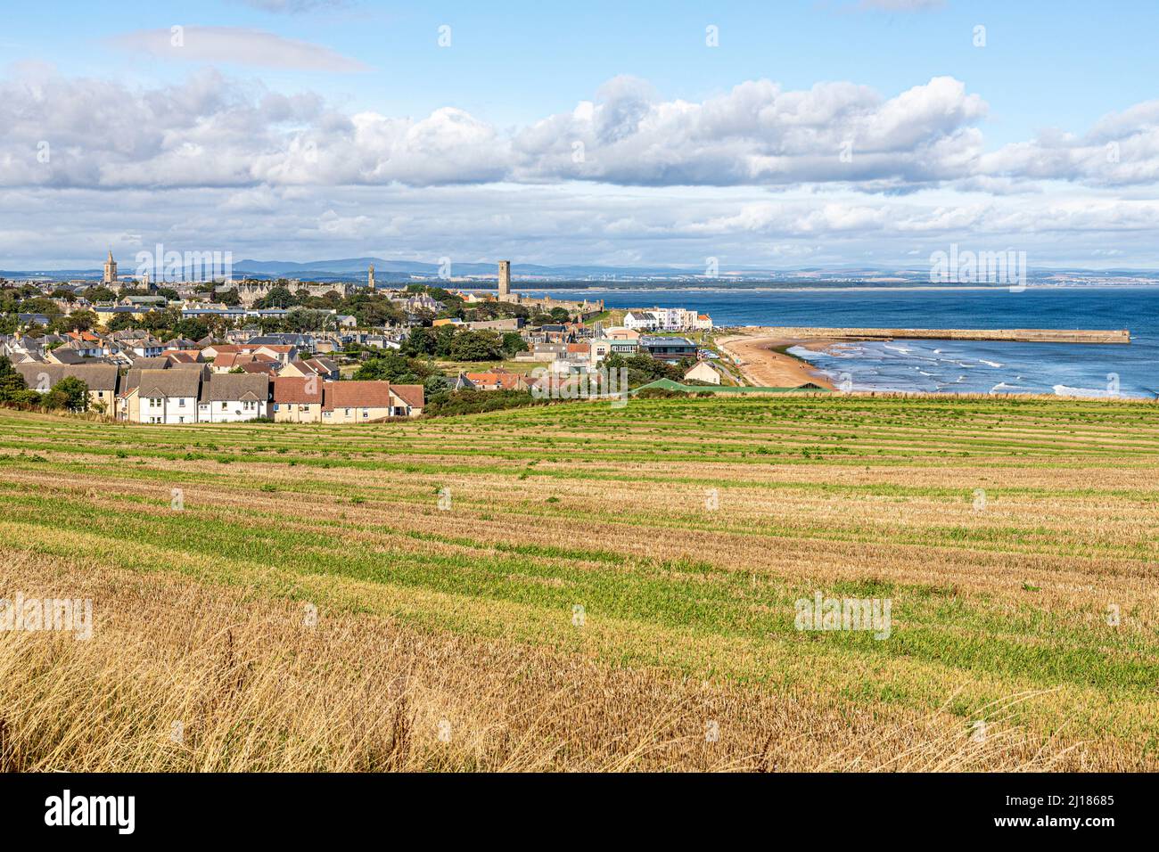 The university city of St Andrews, Fife, Scotland UK with the harbour and East Sands. Stock Photo