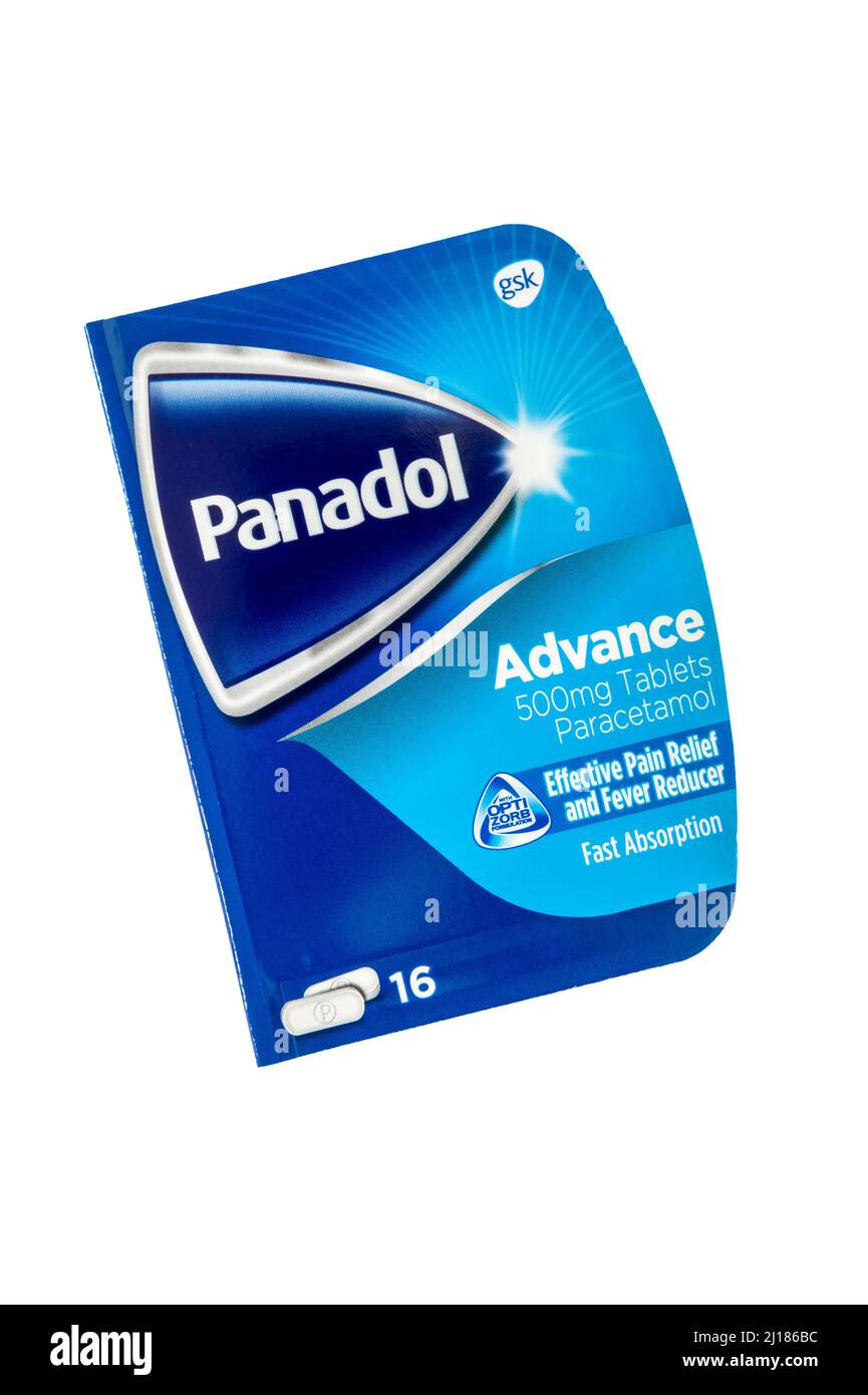 A packet of Panadol Advance generic Paracetamol tablets. Stock Photo