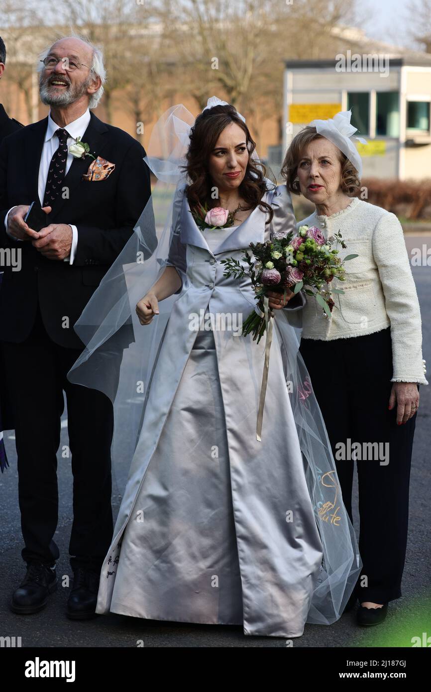 London, UK. 23rd Mar, 2022. Bride STELLA MORIS is seen leaving HM Prison Belmarsh following her wedding to Wikileaks founder Julian Assange at Belmarsh Prison in Thamesmead, East London. The couple, who met when Assange was living in the Ecuadorian embassy in London, have two children. Dame Vivienne Westwood is reported to have designed Ms Moris's wedding dress and a kilt for Julian Assange. Photo credit: Ben Cawthra/Sipa USA **NO UK SALES** Credit: Sipa USA/Alamy Live News Stock Photo