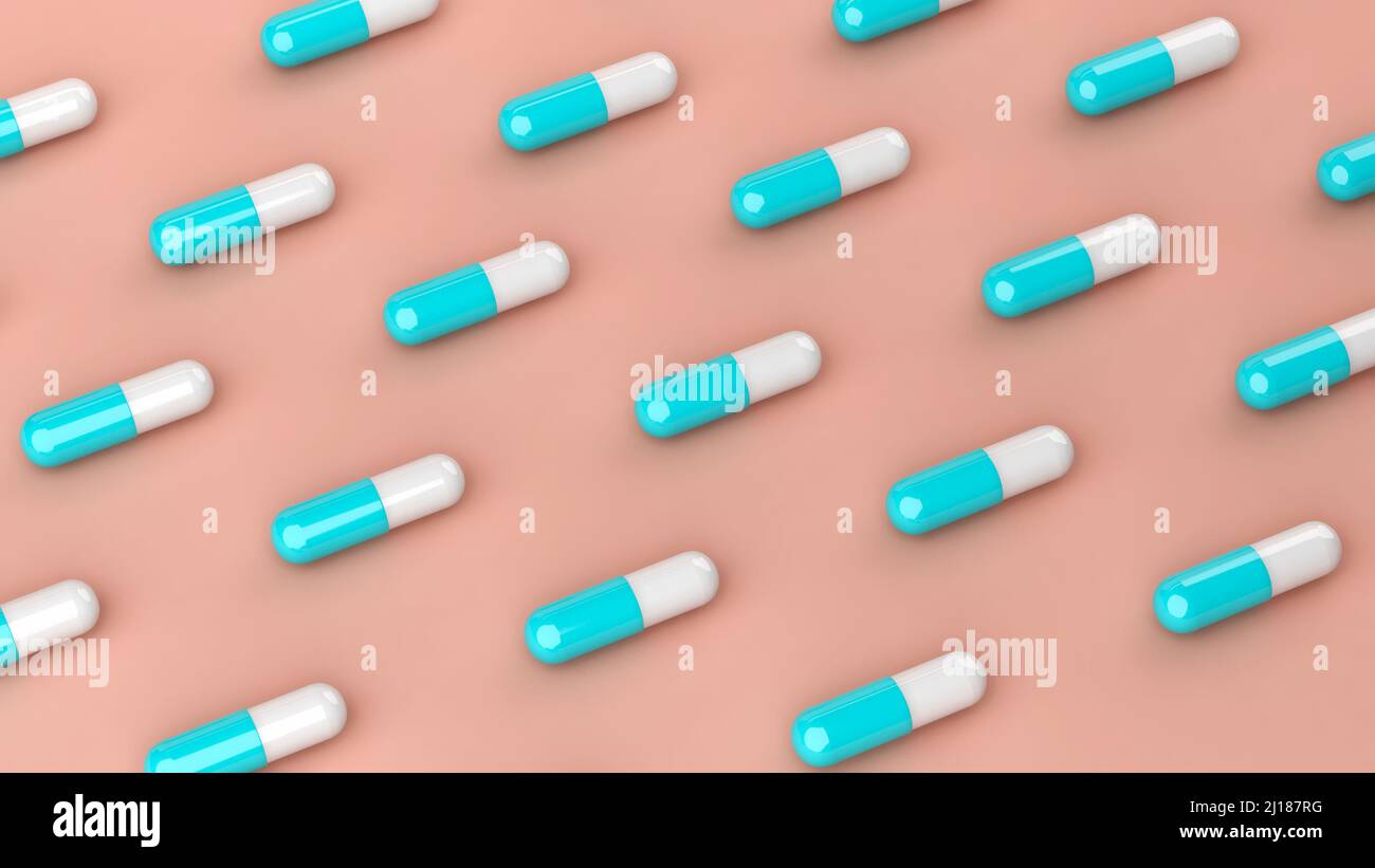 Medical drug pill capsules in rows, 3d illustration Stock Photo