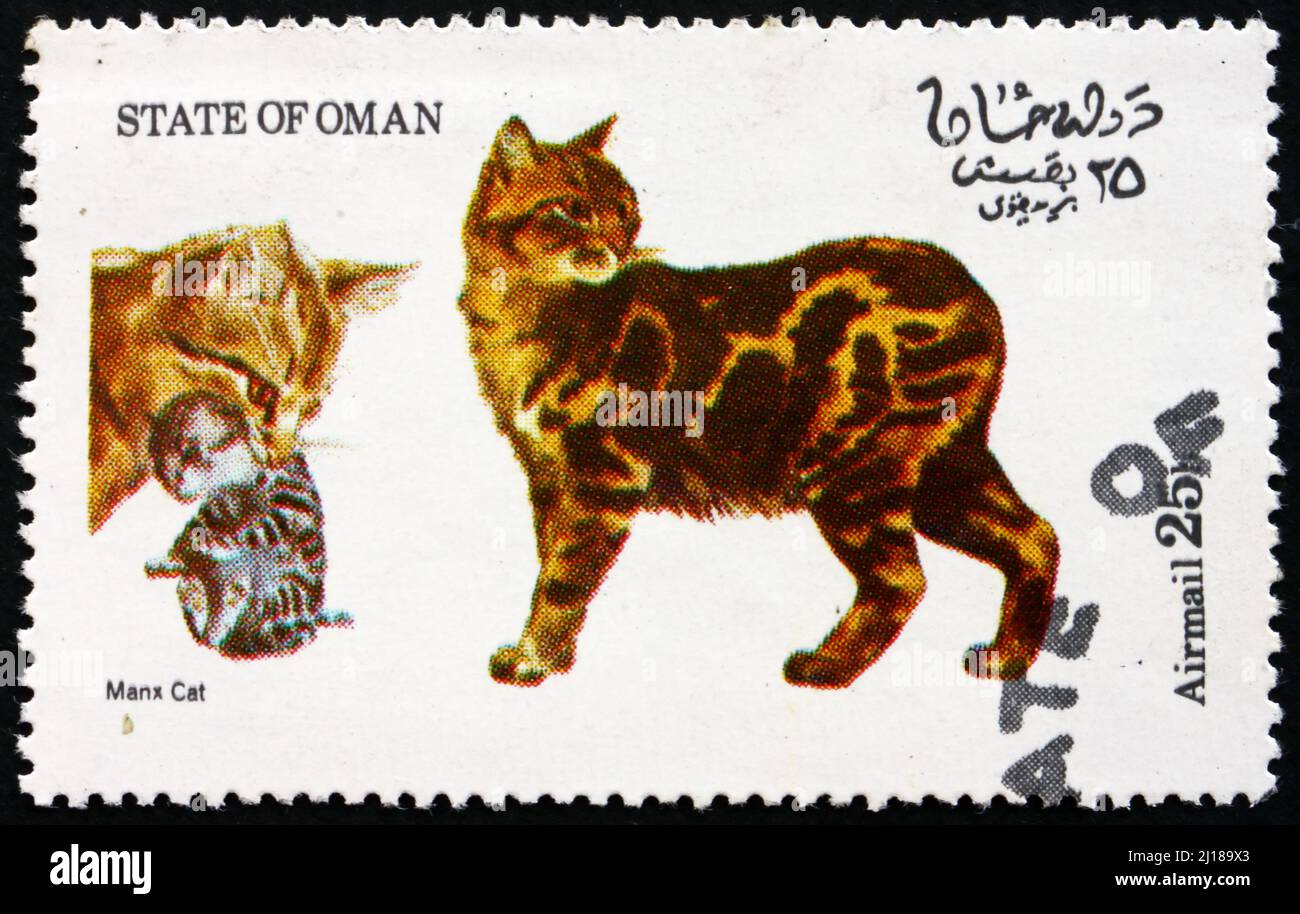 OMAN CIRCA 1973 a stamp printed in State of Oman shows Manx Cat, Cat, circa 1973 Stock Photo