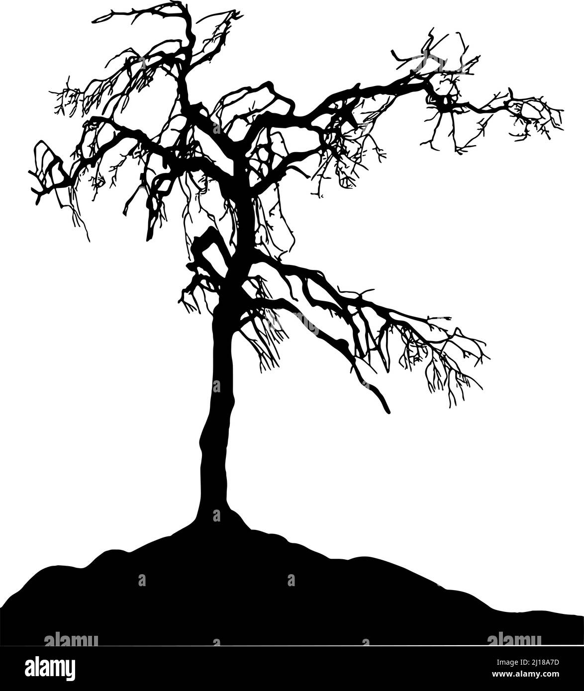 Spooky tree silhouette in black on white background Stock Vector