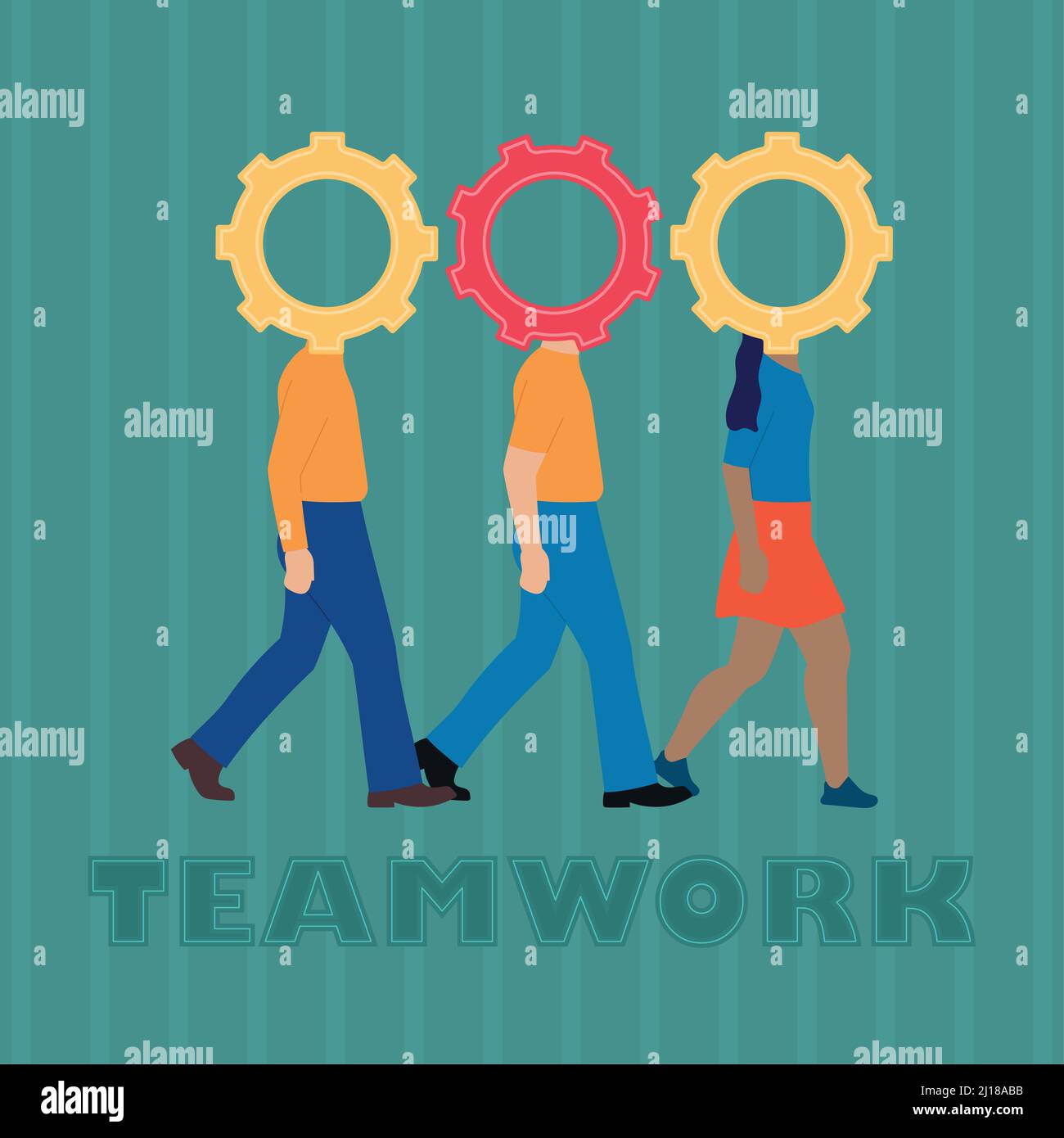Group of people with gear pieces as head Teamwork business Vector Stock ...