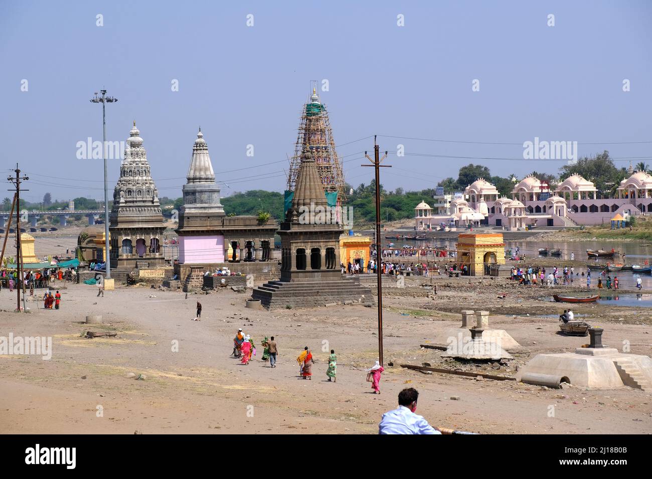 Pandharpur, India, 26 February 2022, Pundalik temple on bank of river chandrabhaga at Pandharpur, Maharashtra, India. Stock Photo