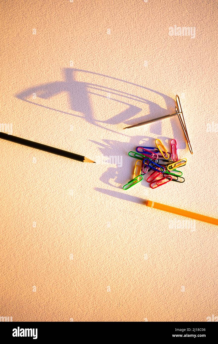 pencils, and paper clips, Stock Photo