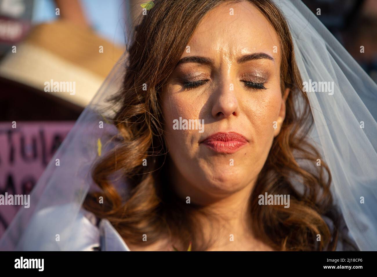 London, England, UK. 23rd Mar, 2022. STELLA MORRIS is seen cutting wedding  cake outside Belmarsh Prison after getting married Wikileaks founder Julian  Assange inside the prison. (Credit Image: © Tayfun Salci/ZUMA Press, image size:1300x956