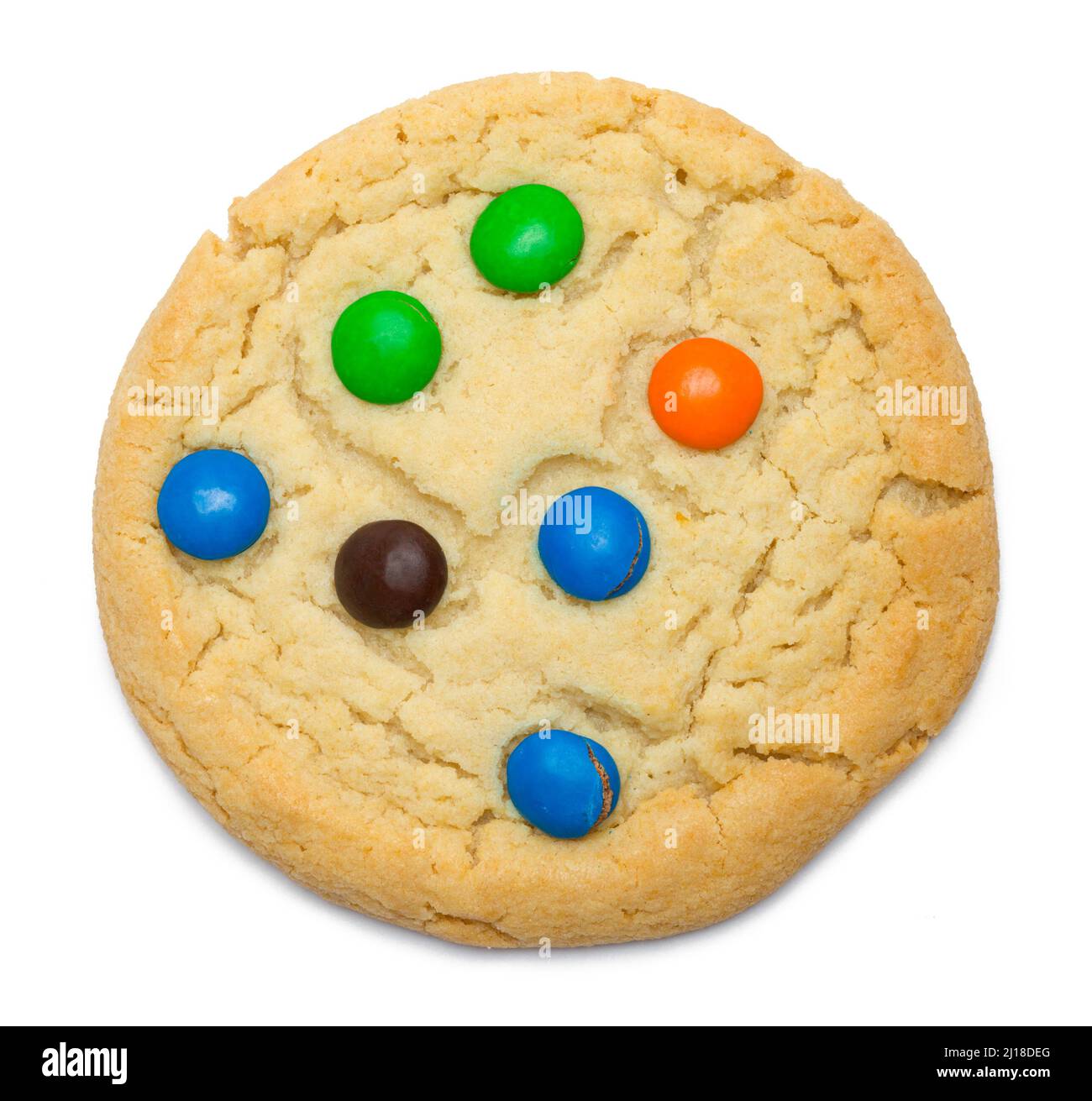 Colored Chocolate Chip Cookie Top View Cut Out. Stock Photo