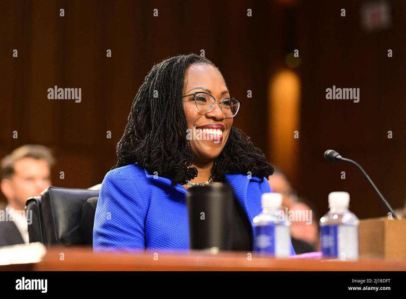 Judge Ketanji Brown Jackson testifies before the United States Senate Judiciary Committee on her nomination as Associate Justice of the US Supreme Court to replace Justice Stephen G. Breyer on Capitol Hill in Washington, DC on Wednesday, March 23, 2021. Photo by Ron Sachs/CNP/ABACAPRESS.COM Stock Photo
