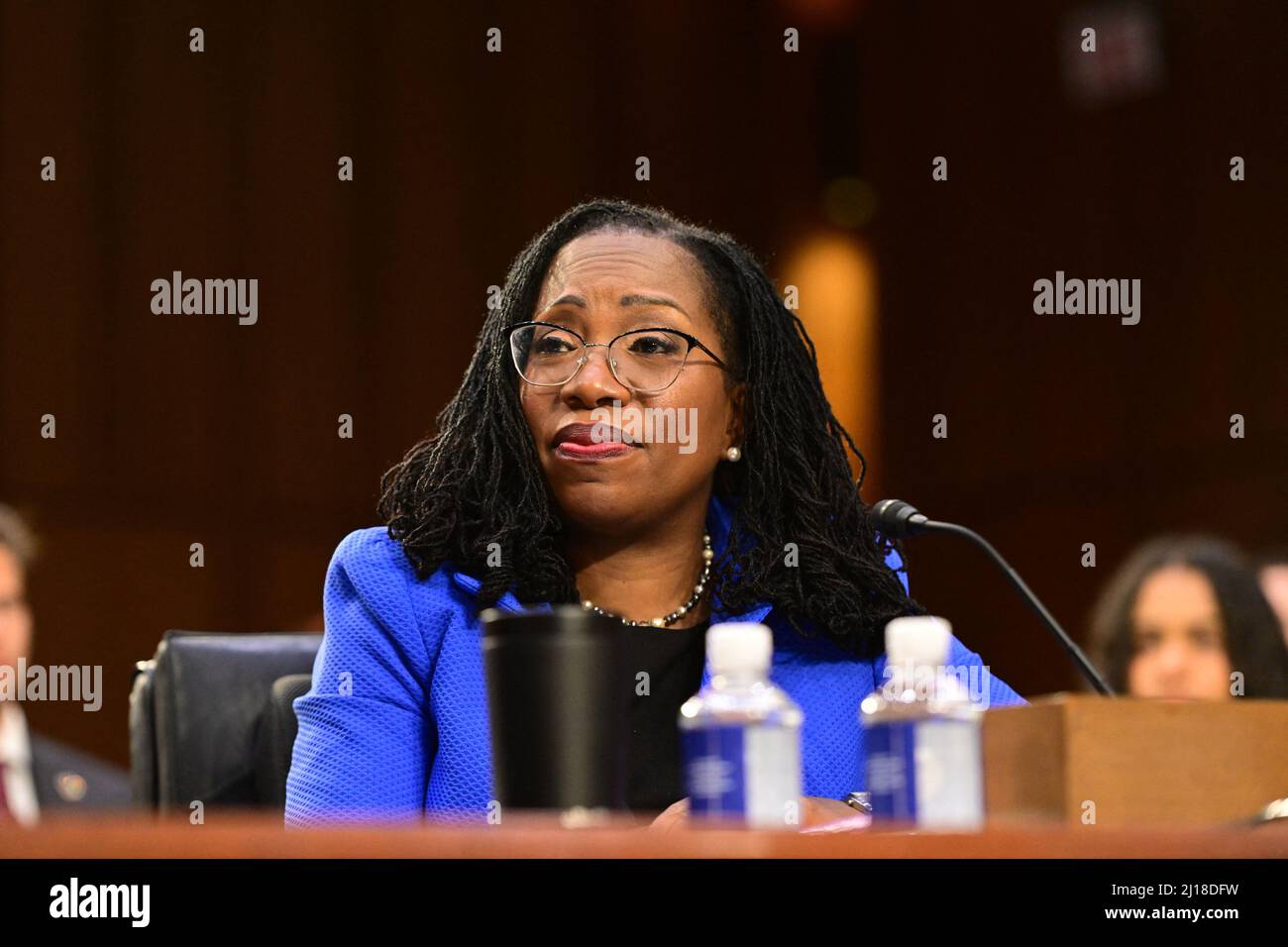Judge Ketanji Brown Jackson testifies before the United States Senate Judiciary Committee on her nomination as Associate Justice of the US Supreme Court to replace Justice Stephen G. Breyer on Capitol Hill in Washington, DC on Wednesday, March 23, 2021. Photo by Ron Sachs/CNP/ABACAPRESS.COM Stock Photo