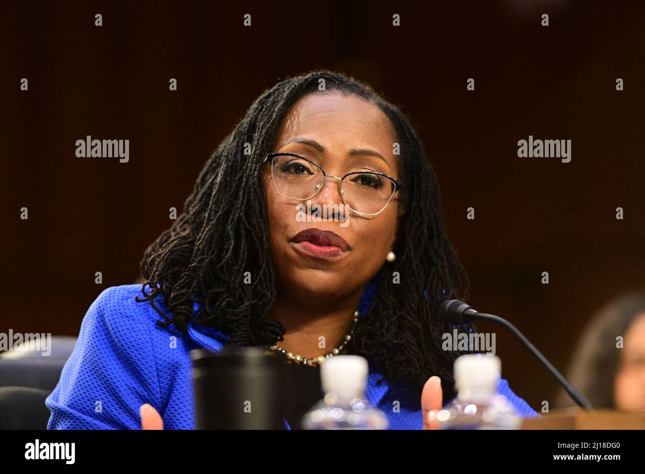 Judge Ketanji Brown Jackson testifies before the United States Senate Judiciary Committee on her nomination as Associate Justice of the US Supreme Court to replace Justice Stephen G. Breyer on Capitol Hill in Washington, DC on Wednesday, March 23, 2021. Photo by Ron Sachs/CNP/ABACAPRESS.COM Stock Photo