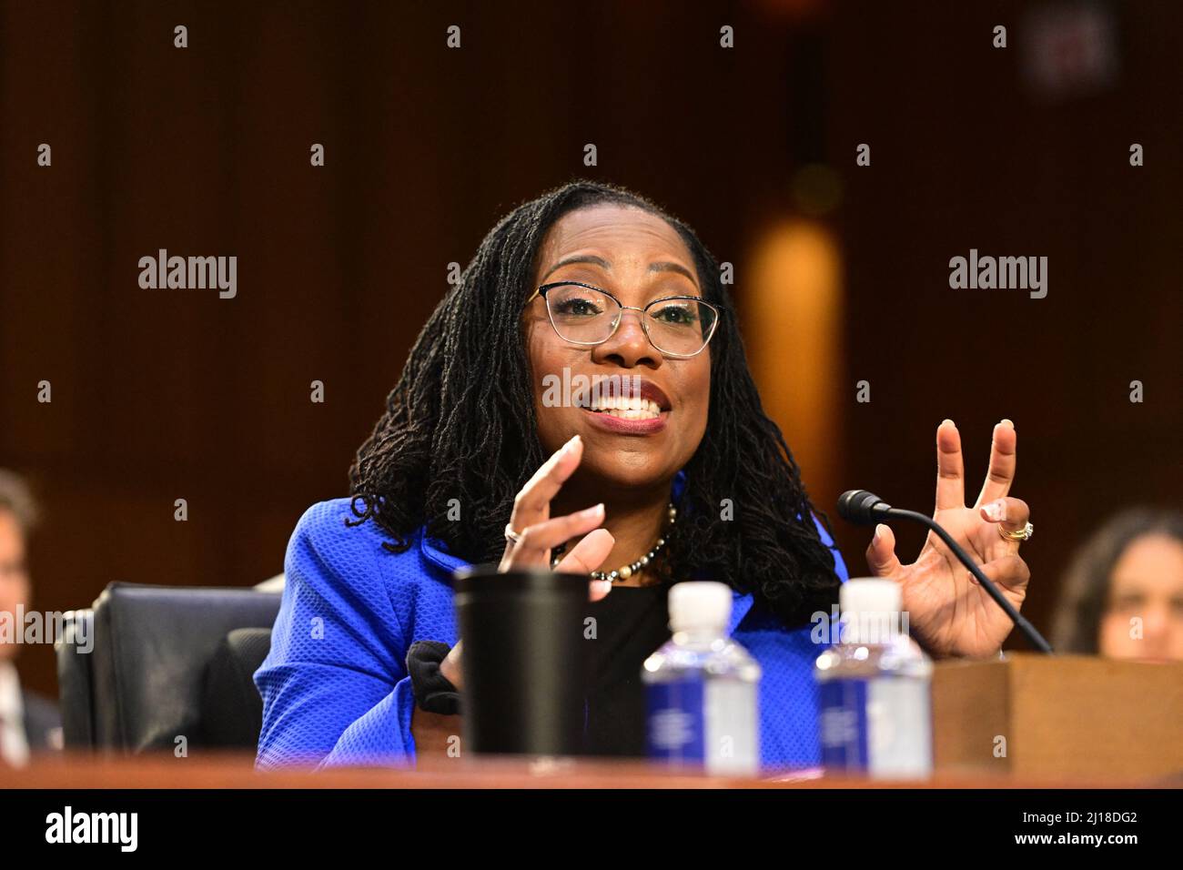 Judge Ketanji Brown Jackson testifies before the United States Senate Judiciary Committee on her nomination as Associate Justice of the US Supreme Court to replace Justice Stephen G. Breyer on Capitol Hill in Washington, DC on Wednesday, March 23, 2021. Photo by Ron Sachs/CNP/ABACAPRESS.COM Stock Photo
