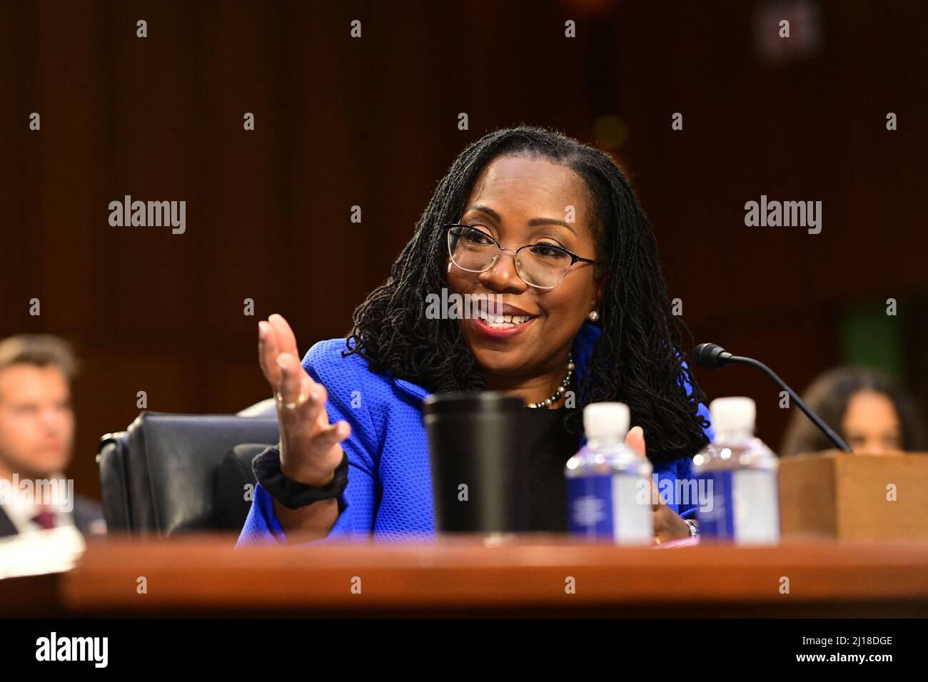 Judge Ketanji Brown Jackson testifies before the United States Senate Judiciary Committee on her nomination as Associate Justice of the US Supreme Court to replace Justice Stephen G. Breyer on Capitol Hill in Washington, DC on Wednesday, March 23, 2021. Photo by Ron Sachs/CNP/ABACAPRESS.COM Stock Photo
