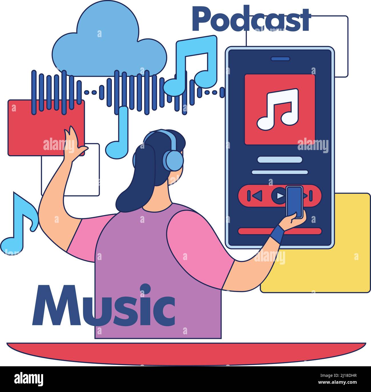 Streaming services concept image girl listening to music on cellphone