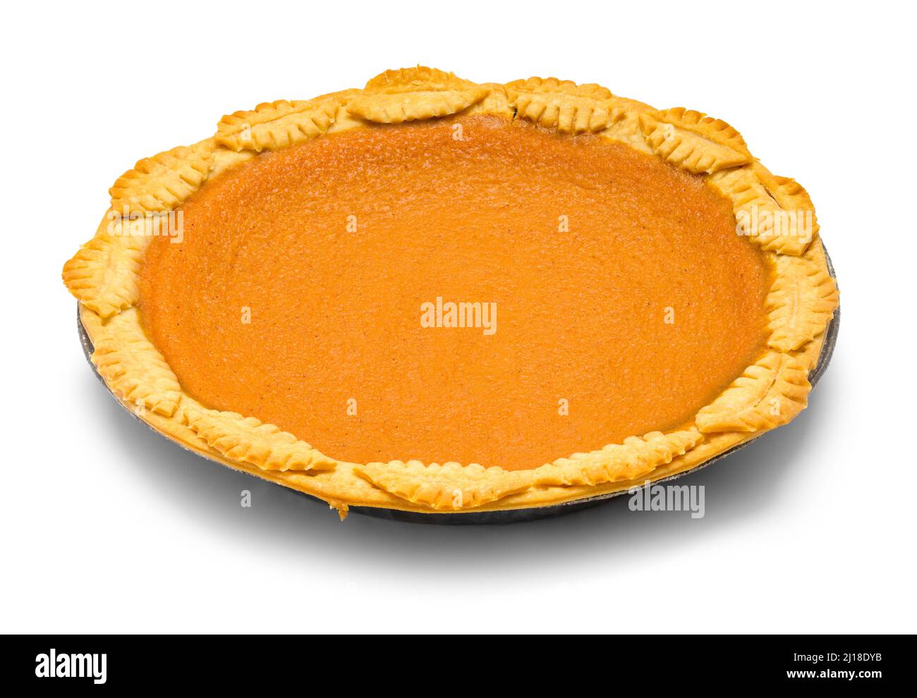 Homemade Pumpkin Pie Cut Out on White. Stock Photo