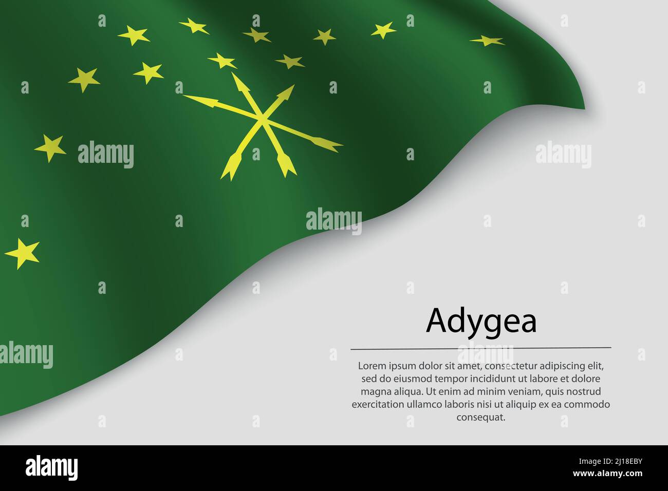 Wave flag of Adygea is a region of Russia. Banner or ribbon vector template Stock Vector
