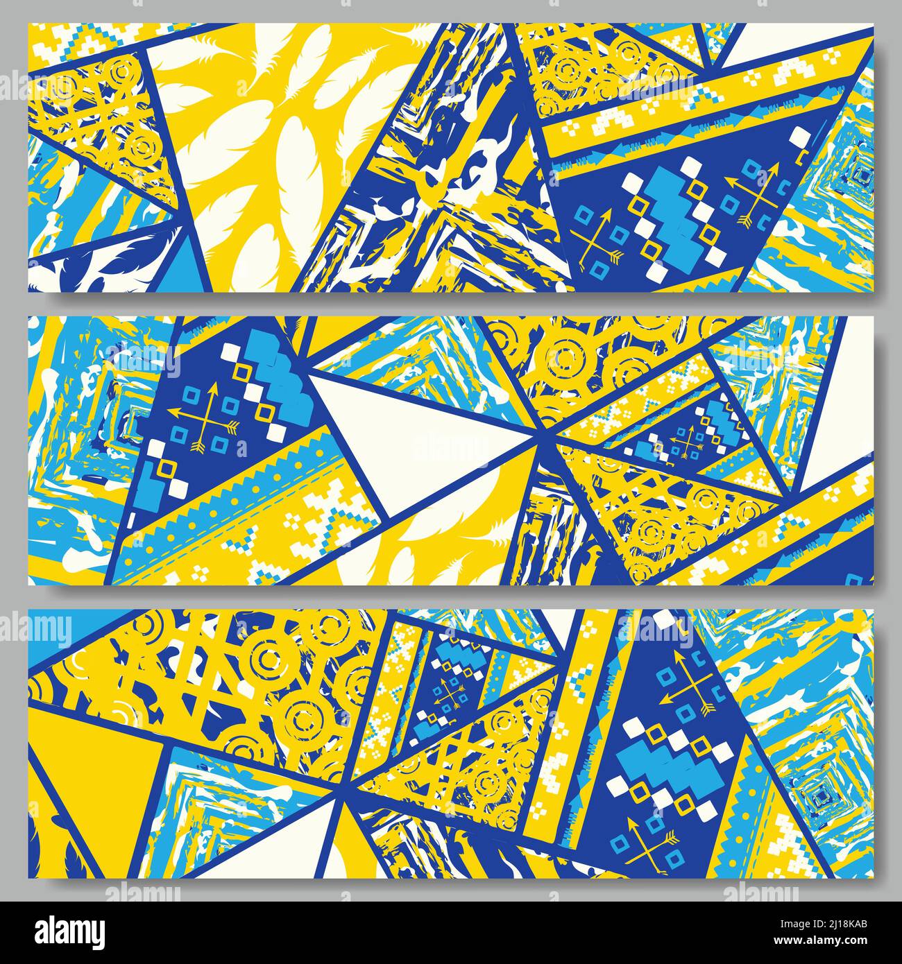 Yellow and blue grunge banners set Stock Vector