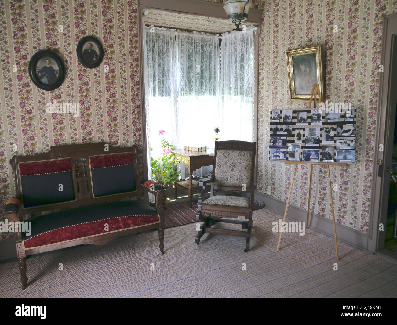 A closeup of the sitting room in the birth home of Harry S. Truman in