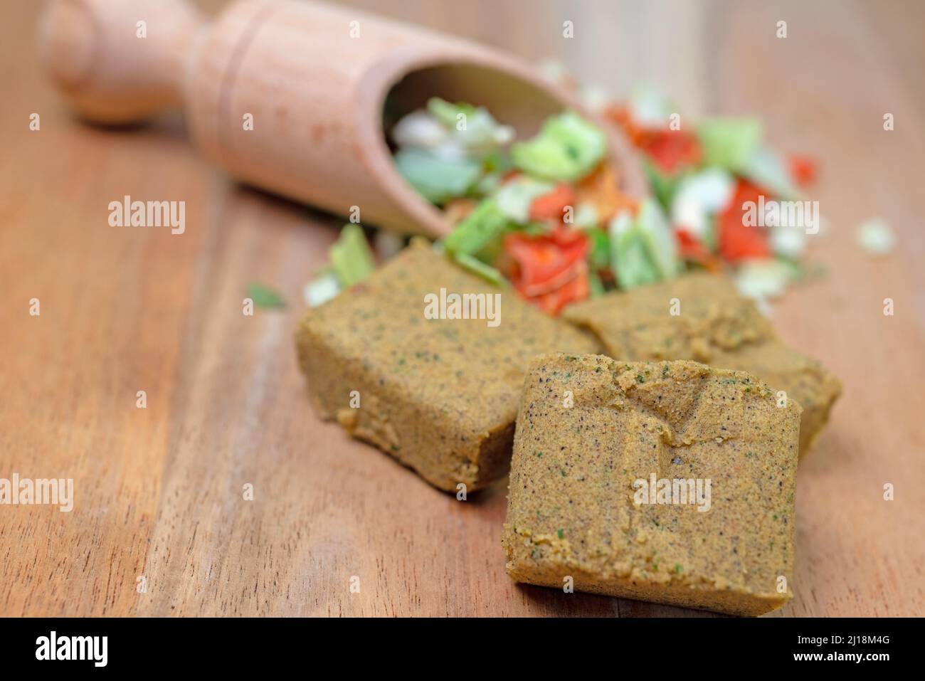 Vegetable bouillon, bouillon cubes in a closeup Stock Photo Alamy