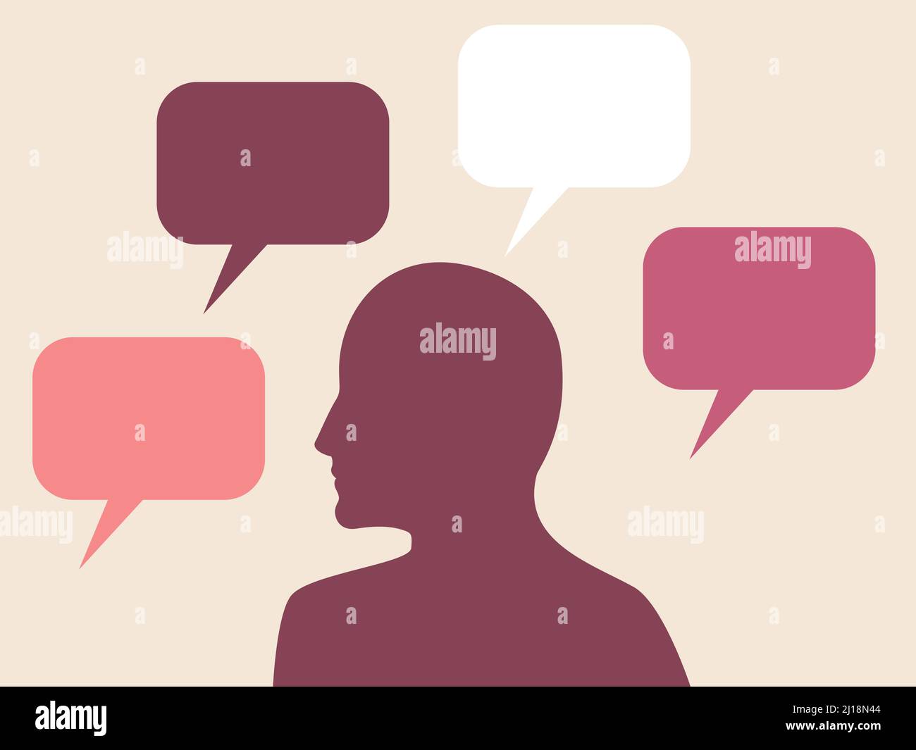 Man hearing different opinions. Various sources of information. Looking for reliable illustration. Misinformation, conspiracy theories. Vector. Stock Vector