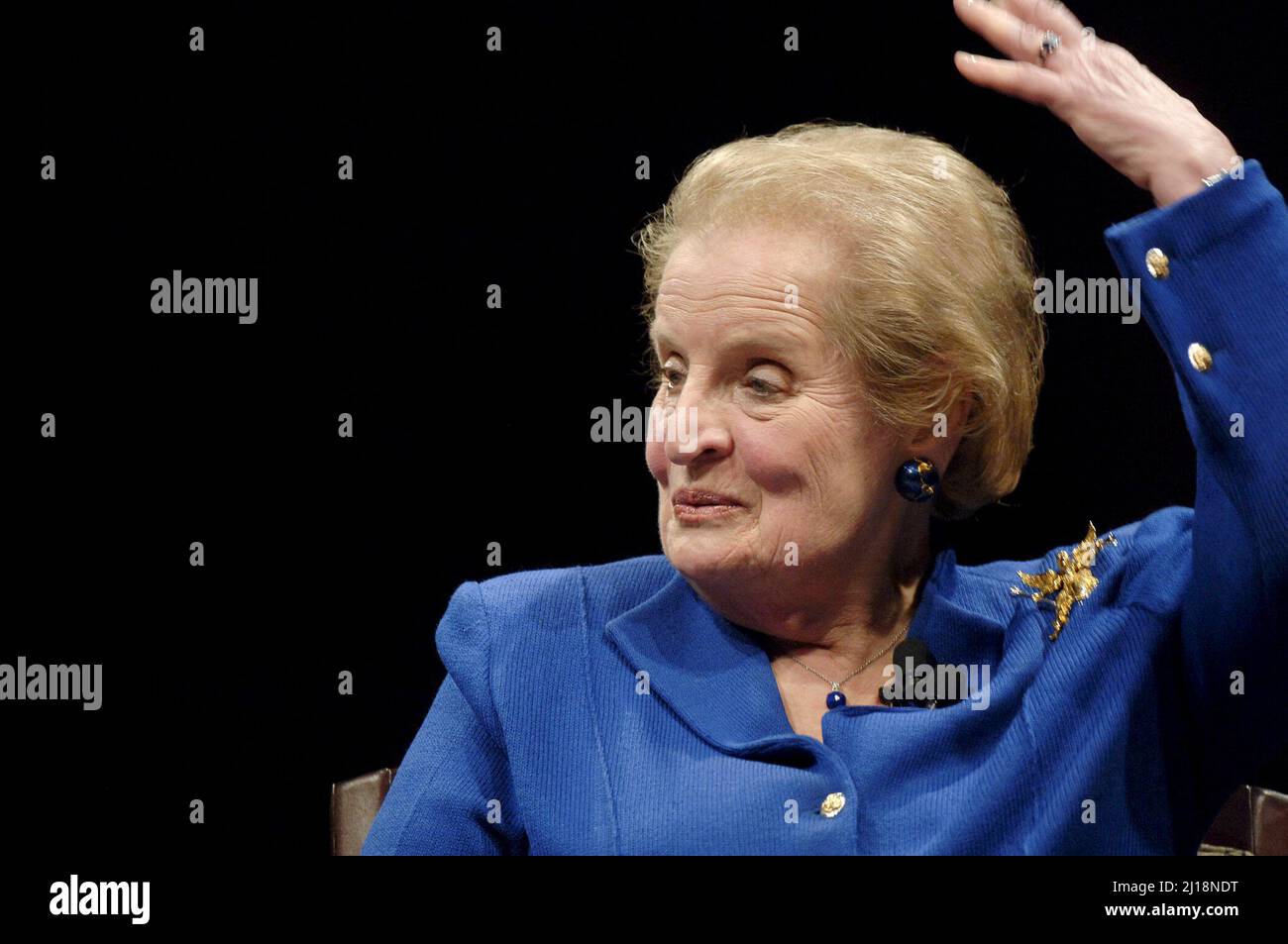 Former U.S. Secretary of State MADELEINE ALBRIGHT discusses what she says is the failed foreign policy of the Bush administration during a dialogue with ROSARIO GREEN, former secretary of state of Mexico, at St. Edward's University on November 17, 2005.  Albright who served eight years under President Clinton, passed away March 23rd, 2022. ©Bob Daemmrich Stock Photo