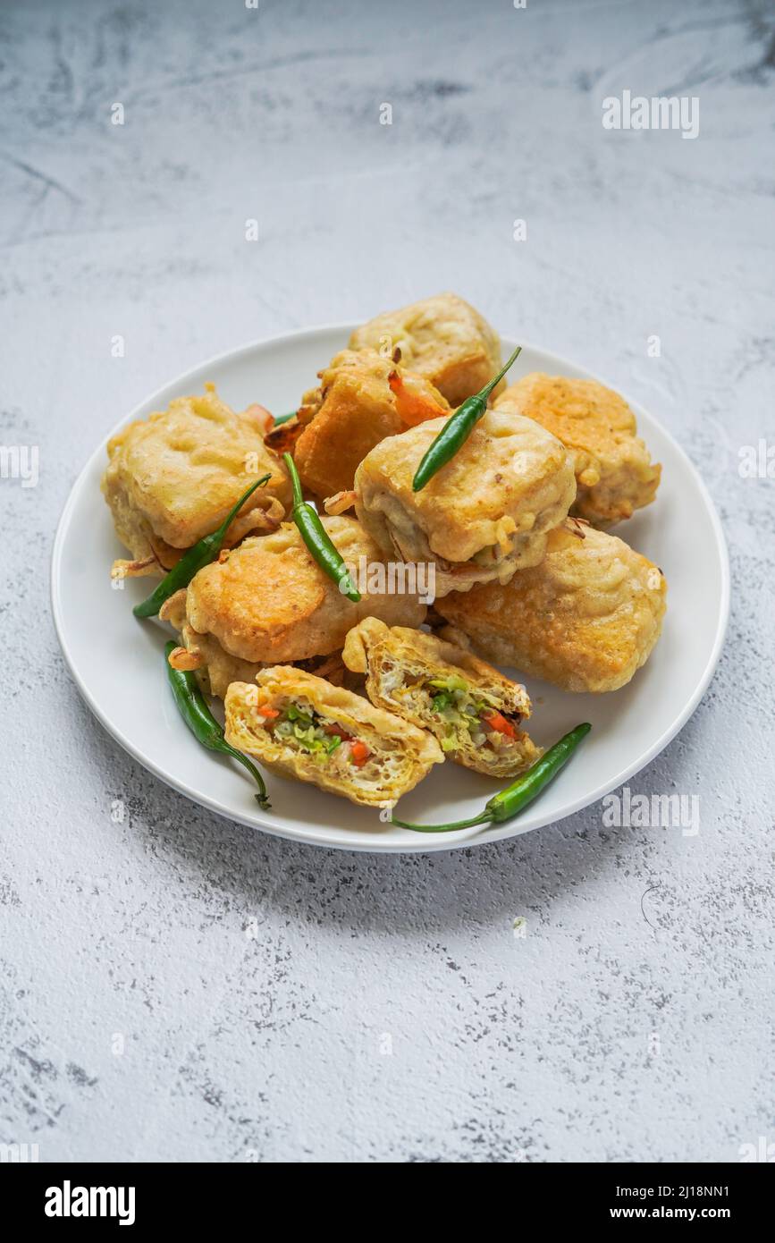 Indonesian street food, Fried Tofu Filled With Vegetables(Tahu Isi