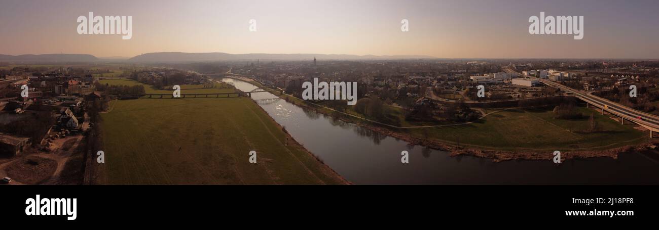 Panorama-Luftbild von der Stadt Minden am Nachmittag Stock Photo