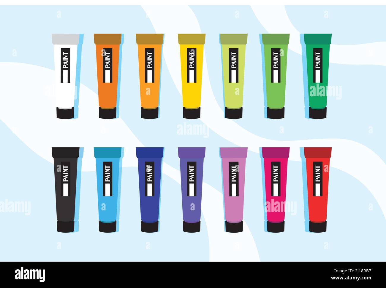 Set of multiple color acrylic paint tubes, editable vector Stock Vector