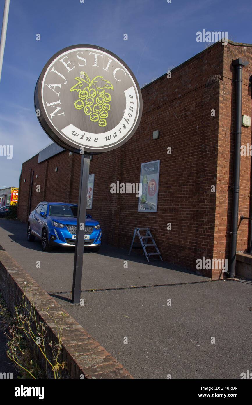 EXETER, DEVON, UK SEPTEMBER 21, 2021 signage for Majestic Wine wine