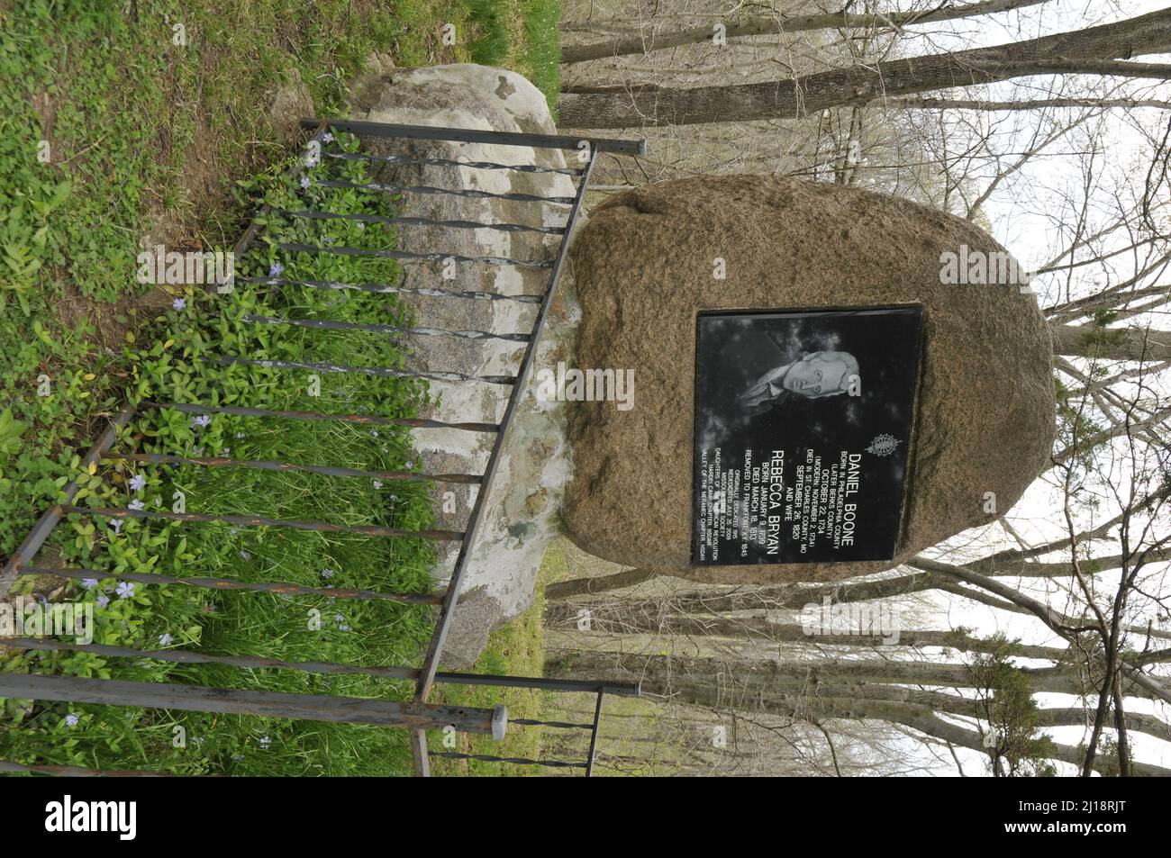 A closeup of the original gravesite for the frontiersman, Daniel Boone