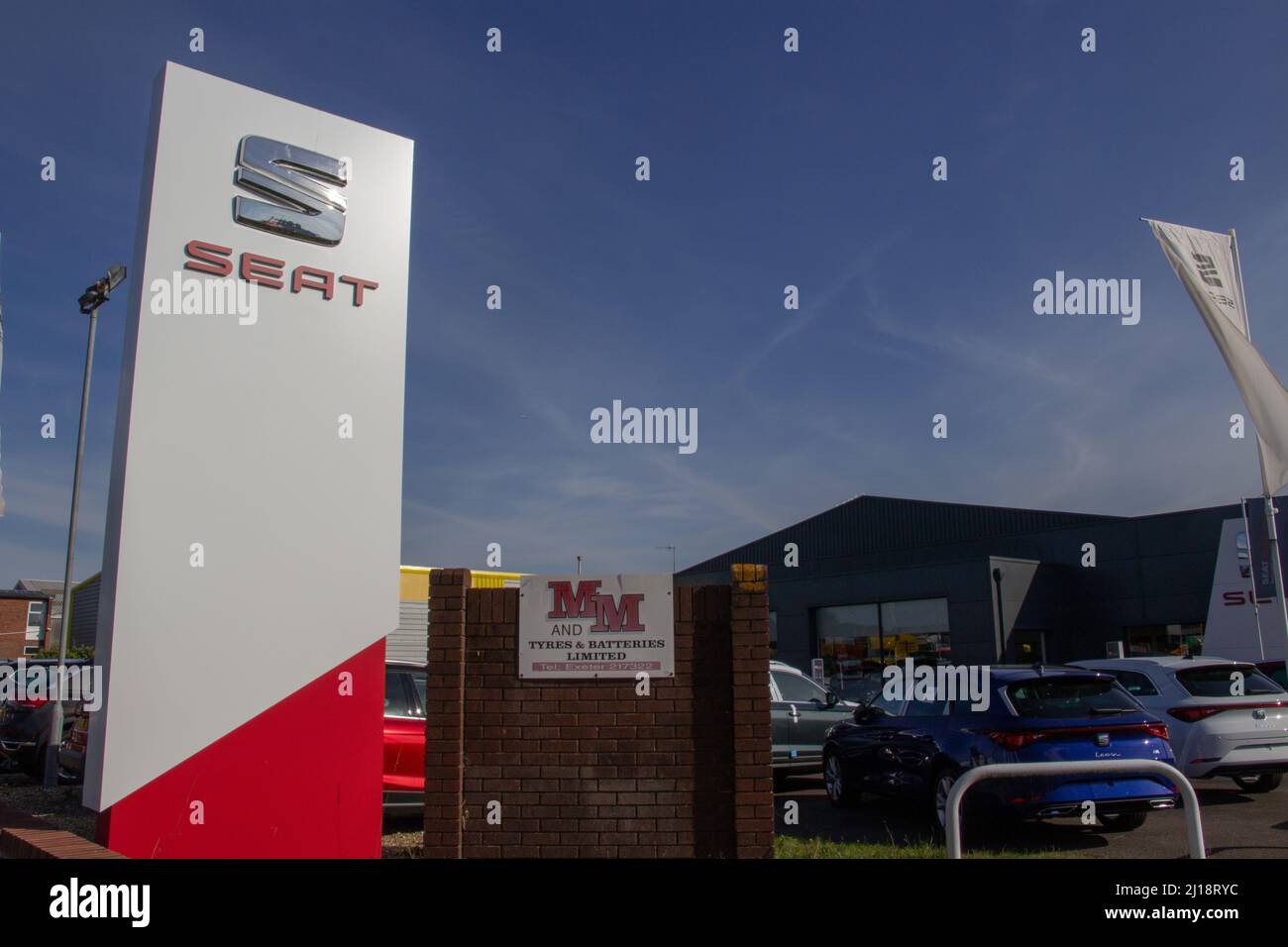 EXETER, DEVON, UK SEPTEMBER 21, 2021 signage for SMC Exeter SEAT car