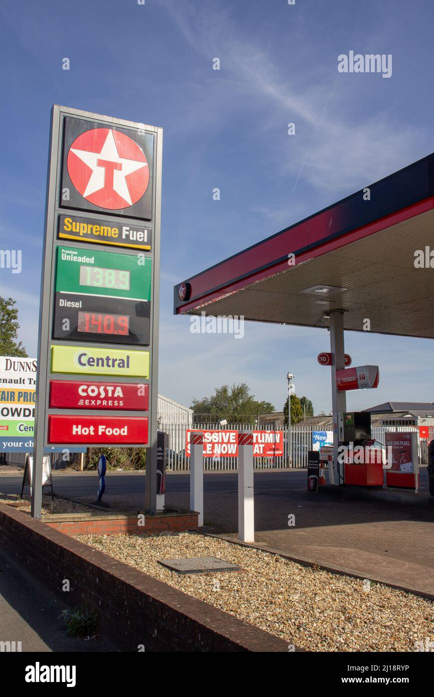 EXETER, DEVON, UK SEPTEMBER 21, 2021 signage for Texaco petrol