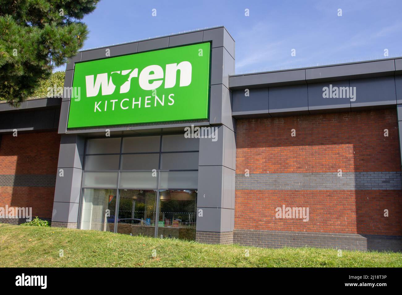 EXETER, DEVON, UK SEPTEMBER 21, 2021 signage Wrens Kitchens in Exeter